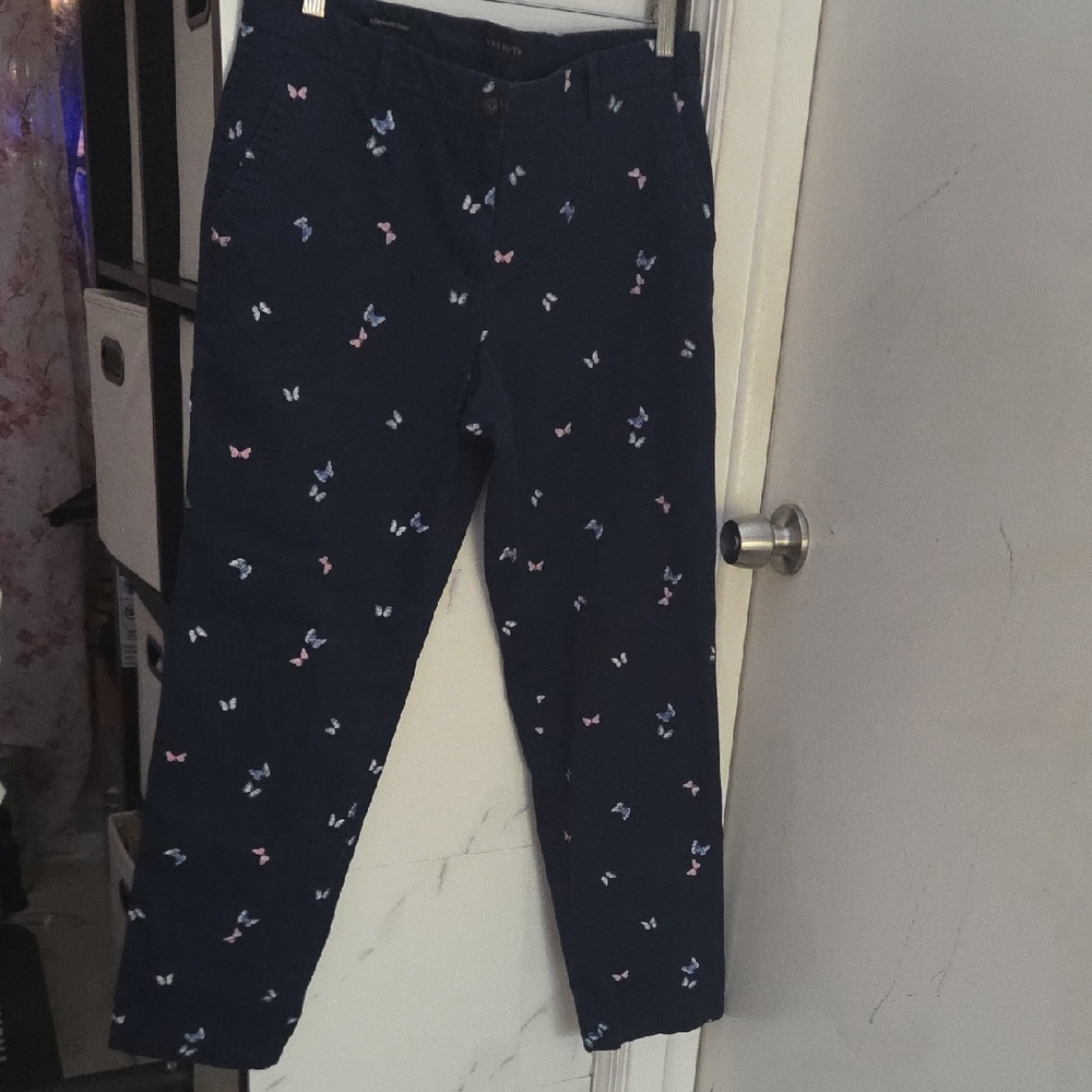 Talbots Navy Butterfly-Print Relaxed Chino Pants